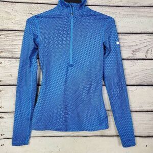 Nike Dri-Fit Women’s Long Sleeve 1/4 Zip Pullover Top Size XS Blue Geometric Pri